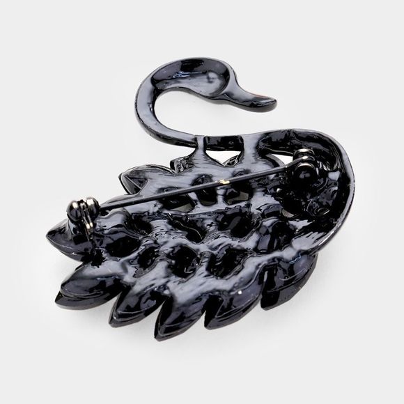 🏷️ Black Swan Marquise Rhinestone Brooch Pin - Picture 2 of 2